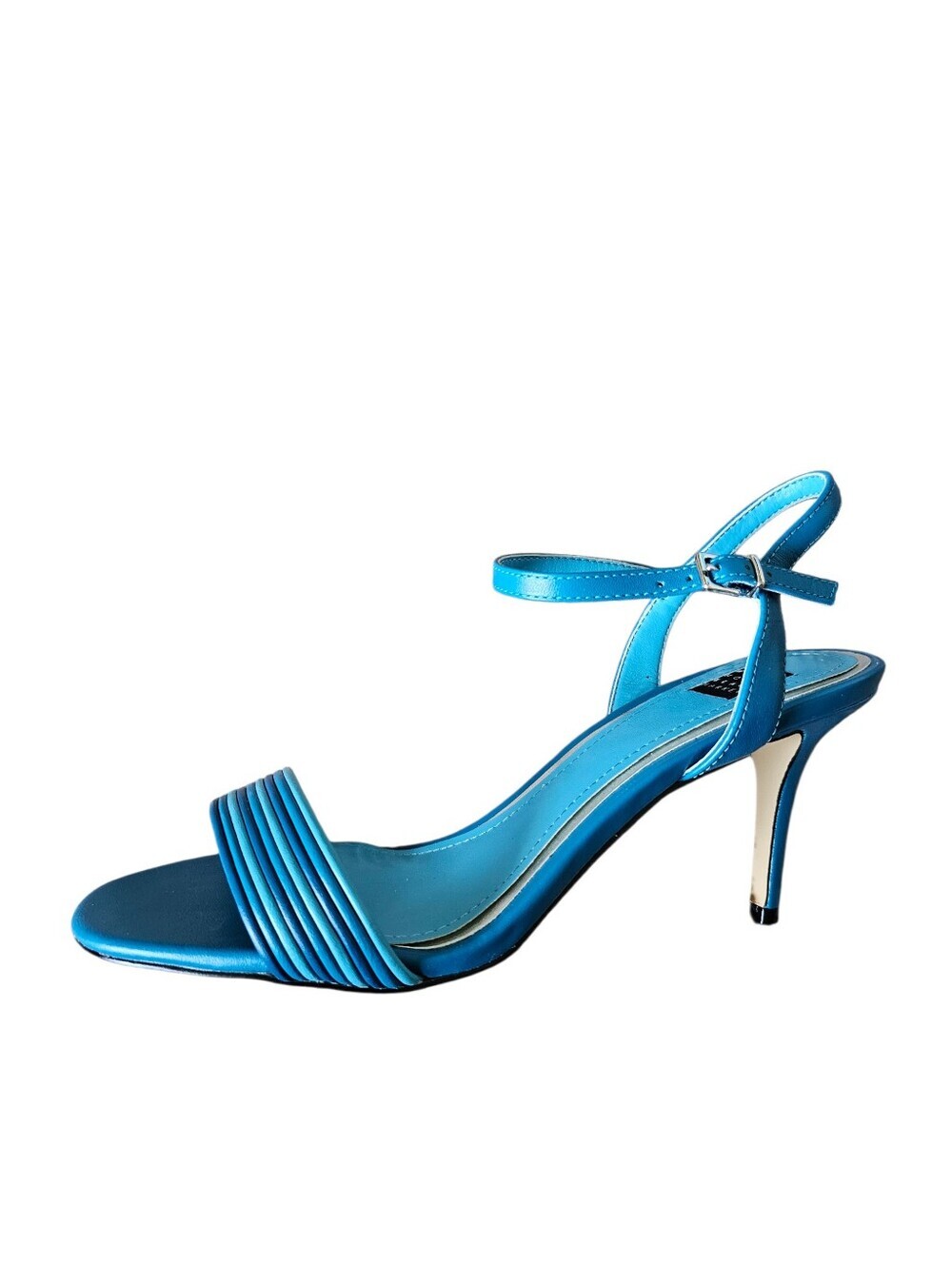 NEW WHBM Ari Blue Stripe Leather Ankle-Strap Kitten Heel Sandals Size 8